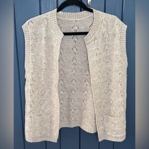 Marbled Light Beige Cream Pointelle Open Sweater Vest Medium Fairy Cottage Core